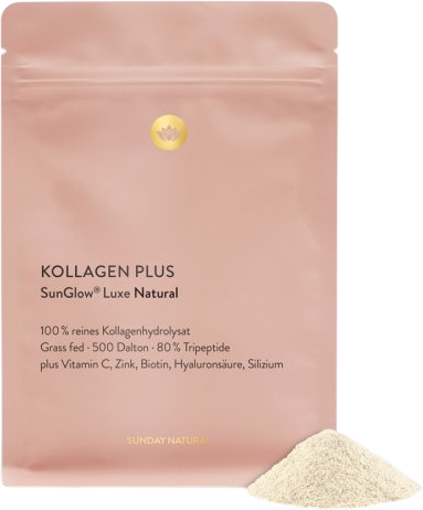 Kollagen Plus SunGlow® Luxe auf einer Steinoberfläche